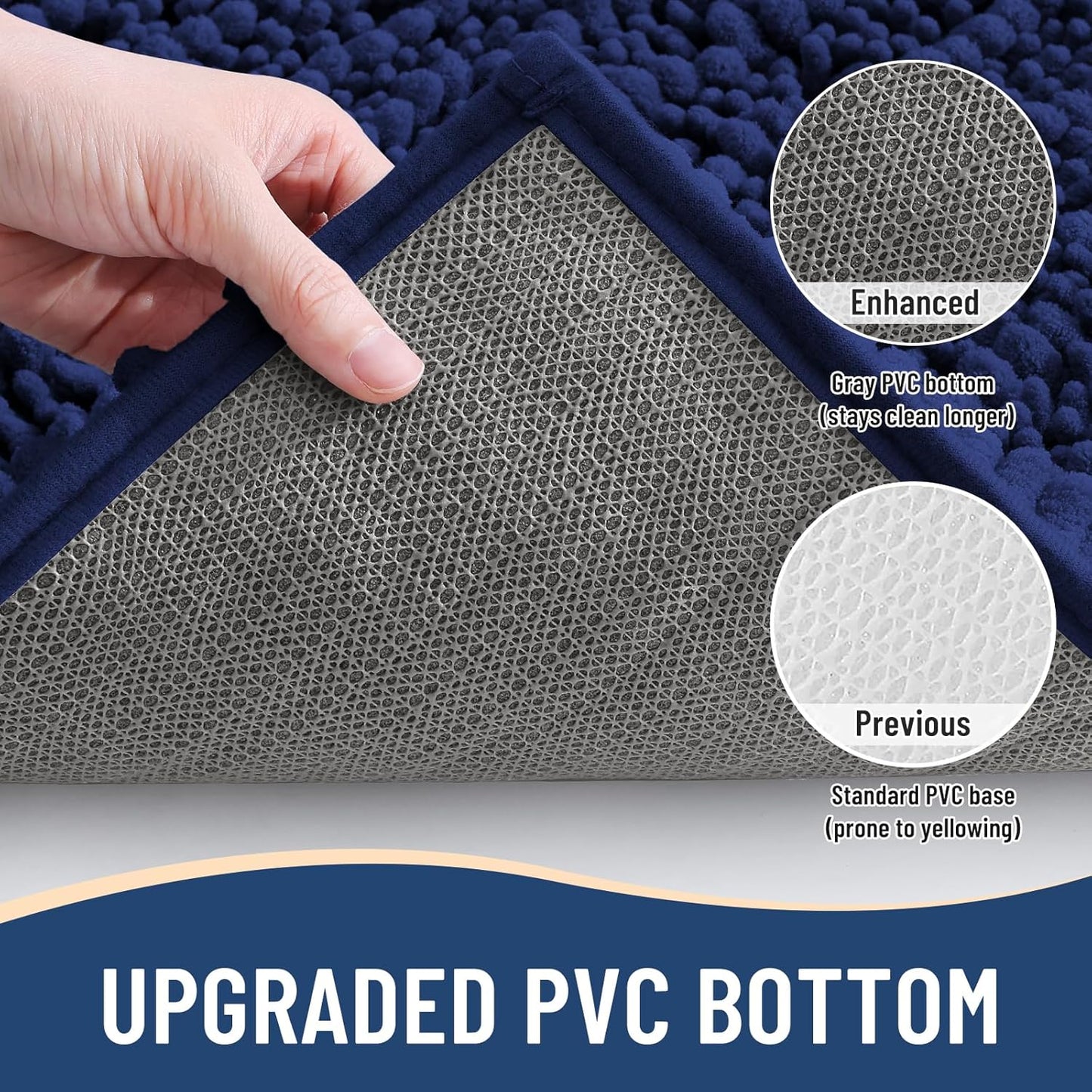 Arotive Luxury Chenille Bathroom Rug Mat, Extra Soft Thick Absorbent Shaggy Bath Rugs, Non-Slip Machine Wash Dry, Plush Bath Mats for Bathroom, Shower and Tub, 59x35, Navy