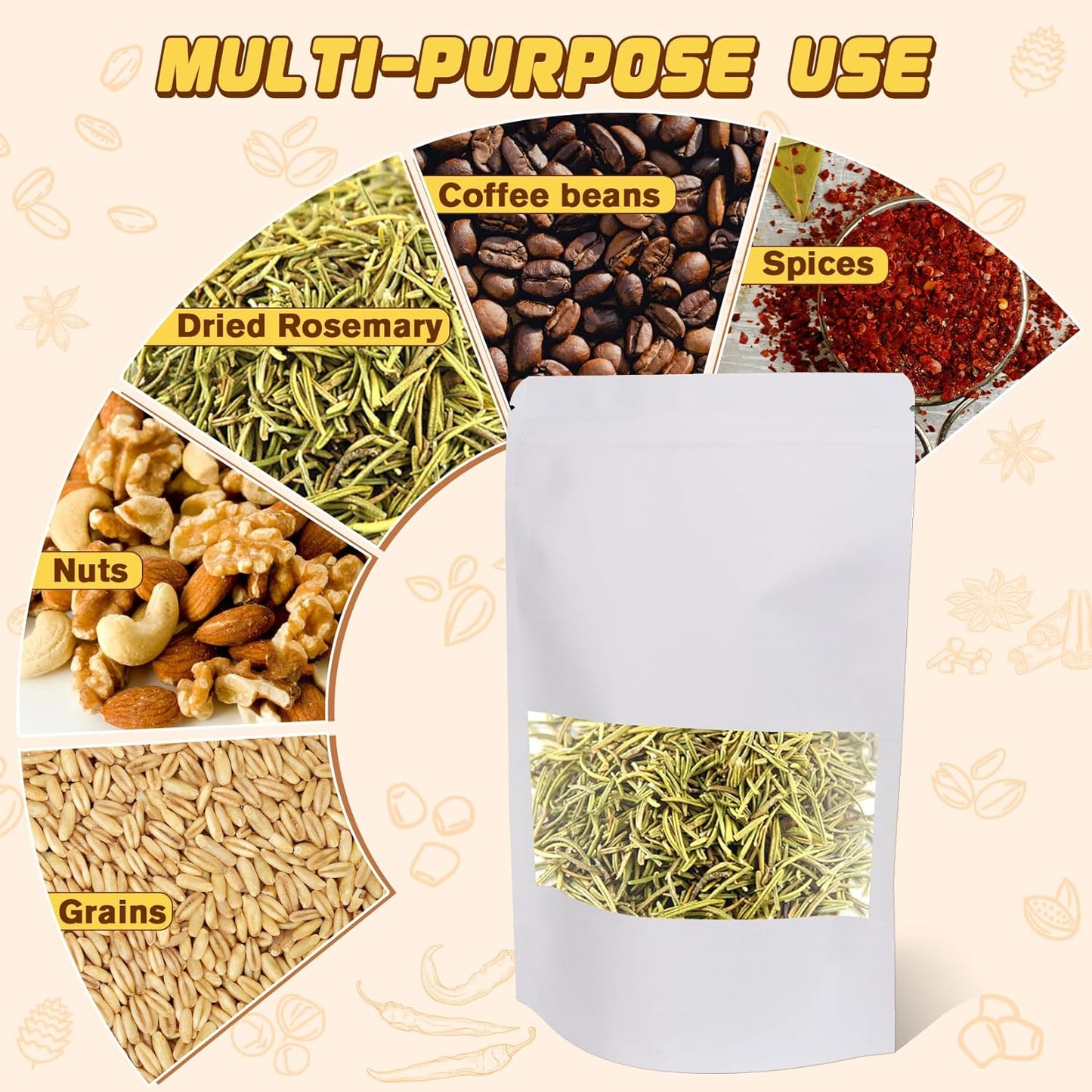 50 Pack Zip Lock Bags, Reusable Snack Bags with Window, Cookie Bags for Pastry, Herbs, Jerky, Spices, Soap, Pet, Gifts, Resealable Baggies for Small Business, Farm Stand Supplies