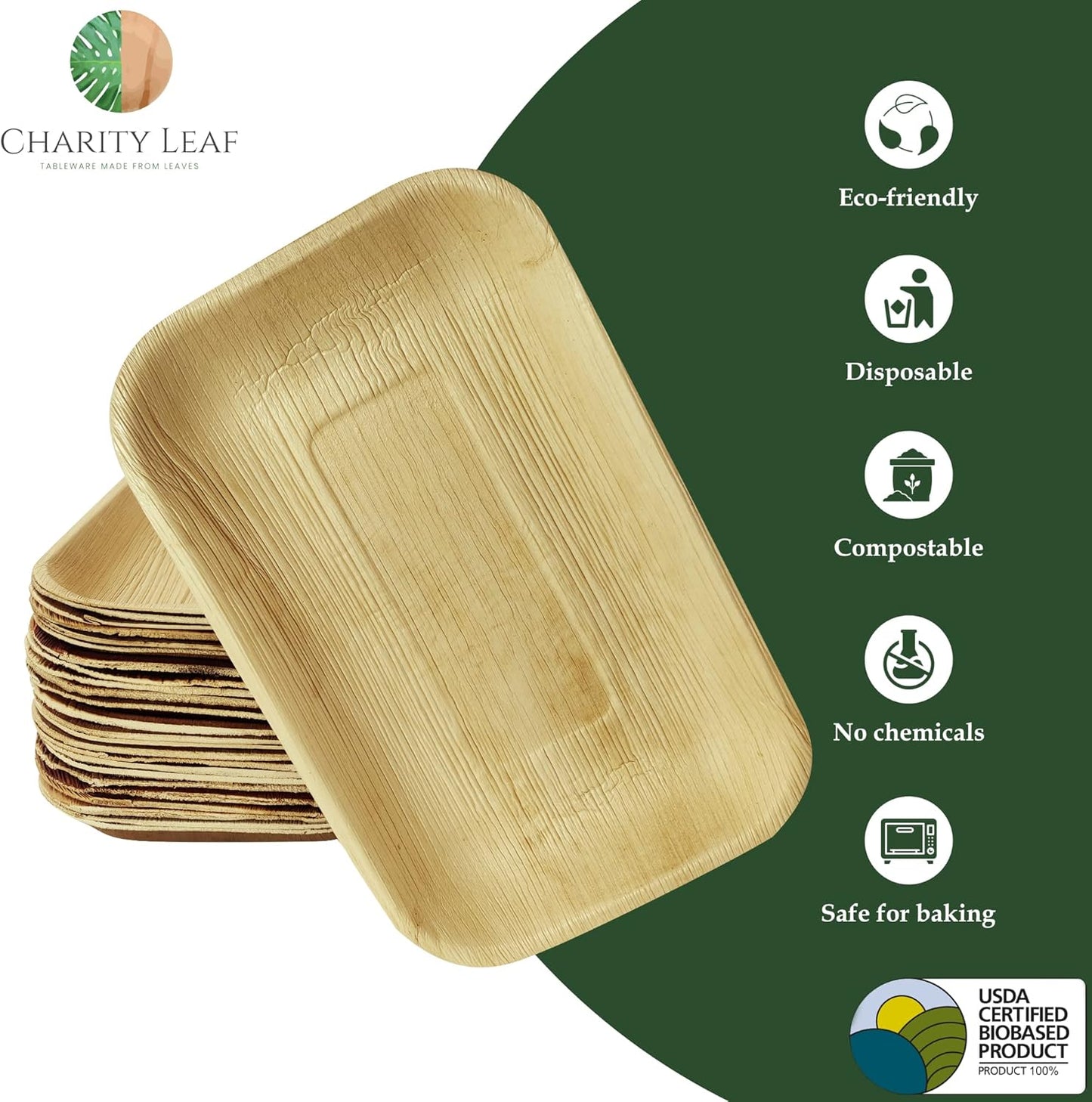 50-Pack 11"x7" Eco-Friendly Palm Leaf Trays | Perfect for Weddings, Catering, and Parties