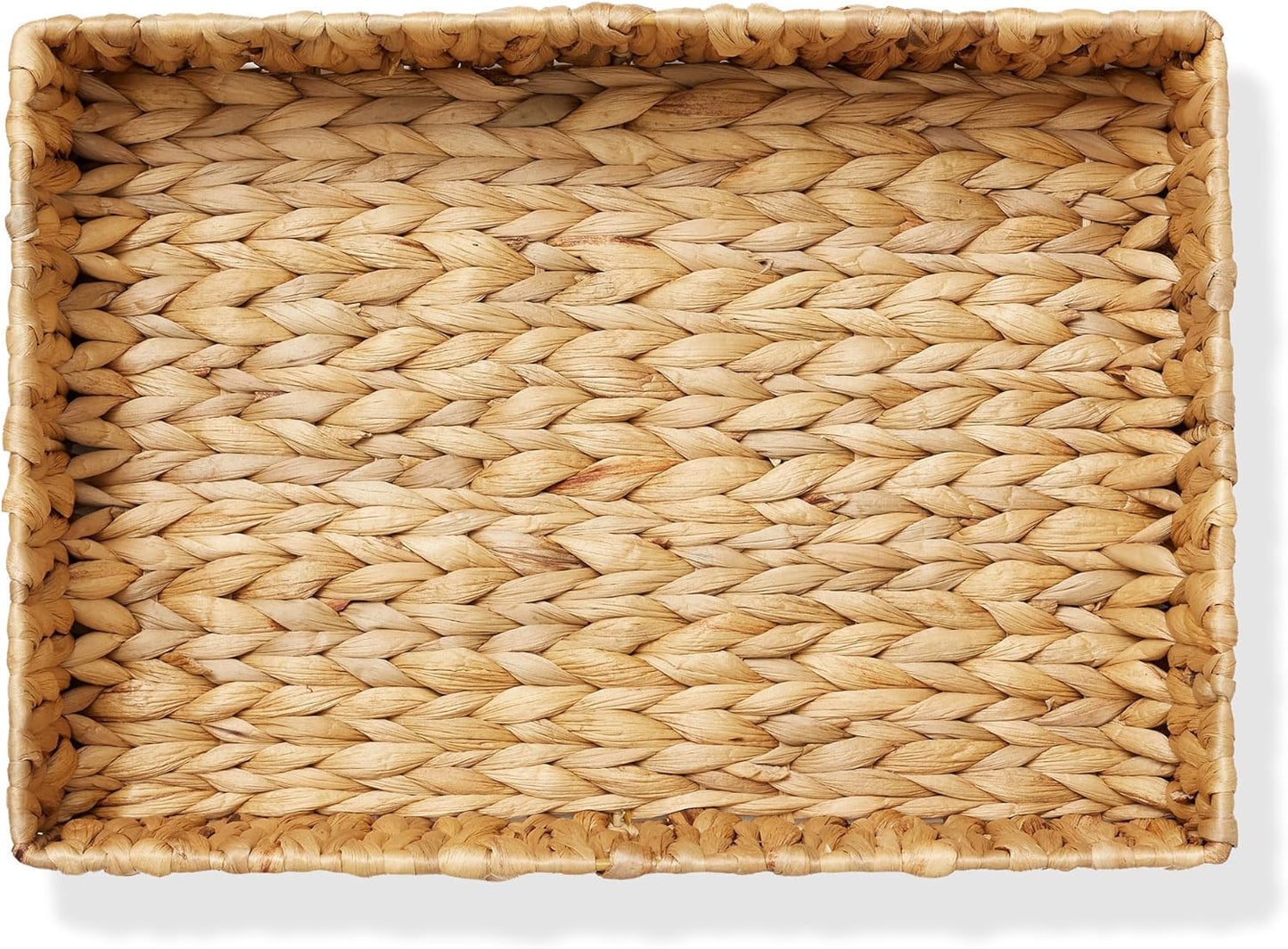 Casafield Set of 2 Bathroom Storage Baskets, Natural - Water Hyacinth, 15.75" W x 11.25" D x 3.25" H, Woven Toilet Tank Topper Bins for Organizing Tissues, Toilet Paper, Toiletries, Shelves