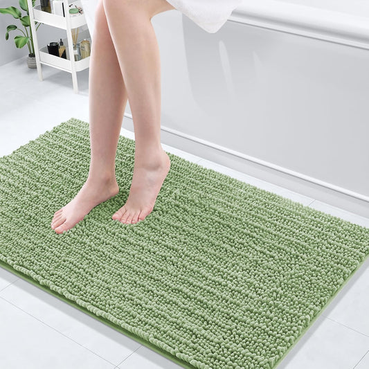 Arotive Luxury Chenille Bathroom Rug Mat, Extra Soft Thick Absorbent Shaggy Bath Rugs, Non-Slip Machine Wash Dry, Plush Bath Mats for Bathroom, Shower and Tub, 47x24, Sage Green
