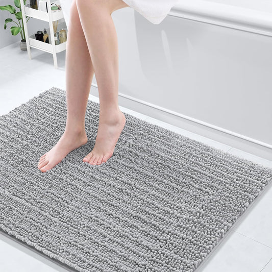 Arotive Luxury Chenille Bathroom Rug Mat, Extra Soft Thick Absorbent Shaggy Bath Rugs, Non-Slip Machine Wash Dry, Plush Bath Mats for Bathroom, Shower and Tub, 44x32, Light Grey