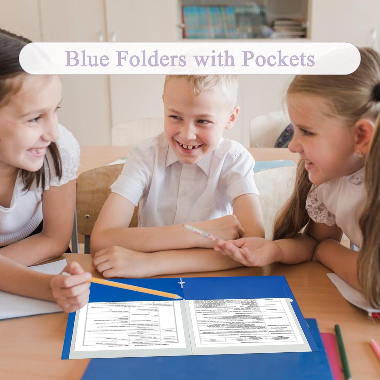 Zzrywuty File Folders with Pockets Letter Size, 25-Pack Paper Folders with Card Slot, Two Pocket Folders for School Students, Businessmen, Home and Office Workers（Blue）