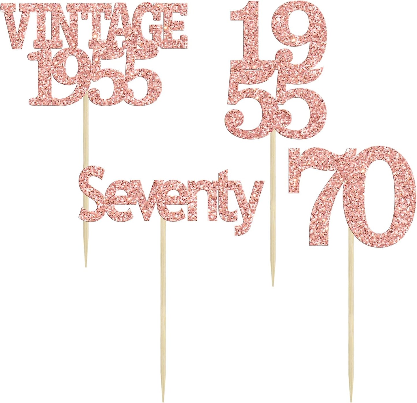 Gyufise 24Pcs 70th Birthday Cupcake Toppers Glitter Cheers to 70 Fabulous Seventy Vintage 1955 Cupcake Picks 70th Birthday Wedding Anniversary Party Cake Decorations Supplies Rose Gold