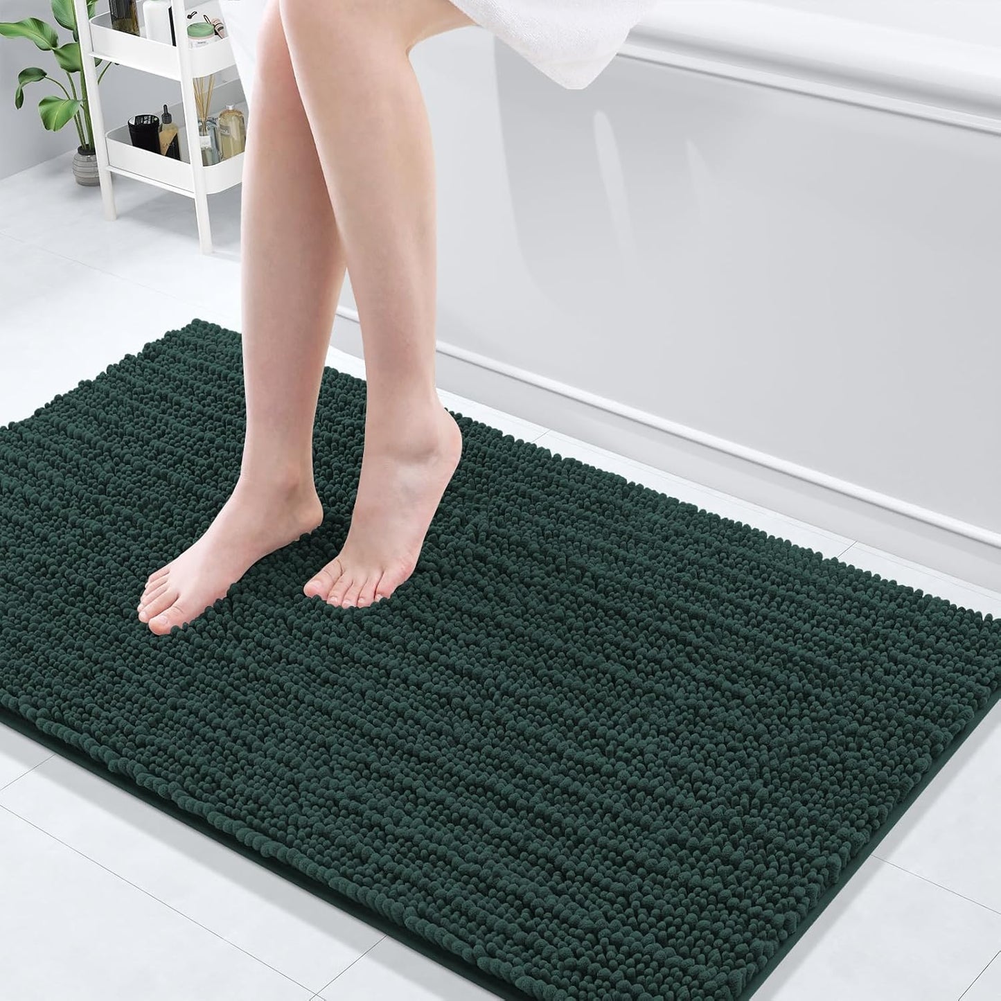 Arotive Luxury Chenille Bathroom Rug Mat, Extra Soft Thick Absorbent Shaggy Bath Rugs, Non-Slip Machine Wash Dry, Plush Bath Mats for Bathroom, Shower and Tub, 47x24, Dark Green