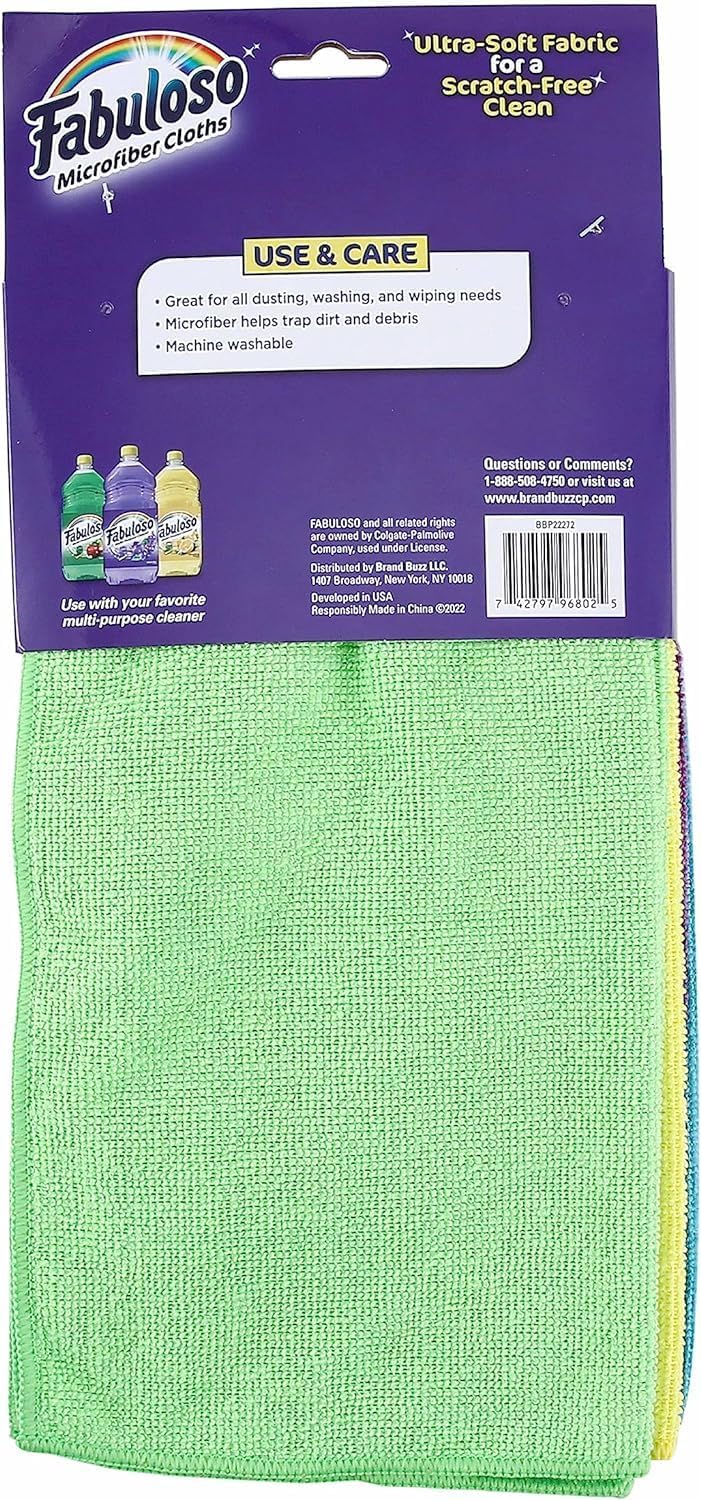 Fabuloso Microfiber Cleaning Cloths, Rainbow - Lint-Free, Scratch-Free Cleaning Cloths for Surfaces and Wood Furniture - Dustless Cloth for Bold and Bright Cleaning Experience, 8 Count - 2 Pack