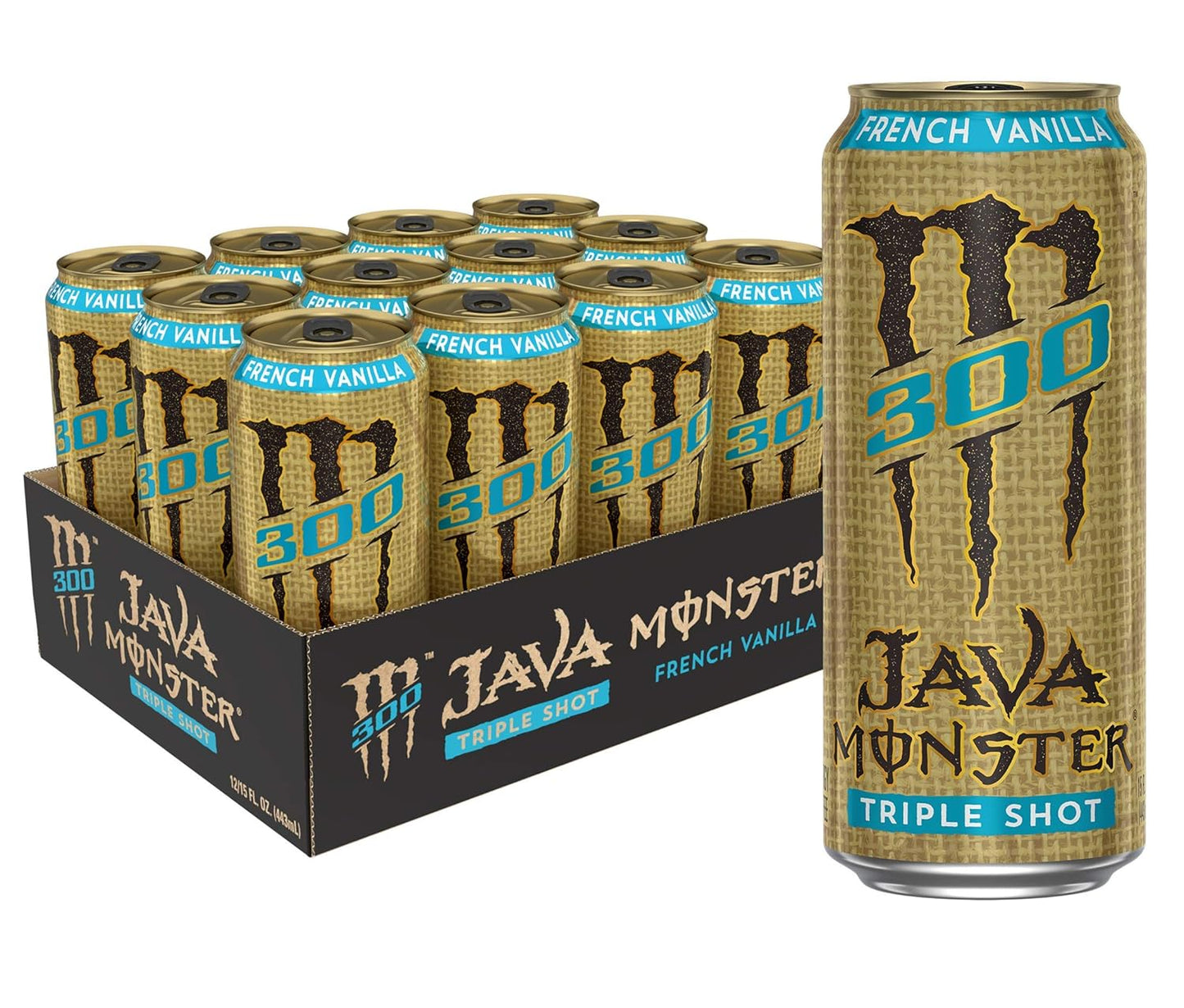 Monster Energy Java 300 Triple Shot Robust Coffee, French Vanilla, 15 Fl Oz (Pack of 12)