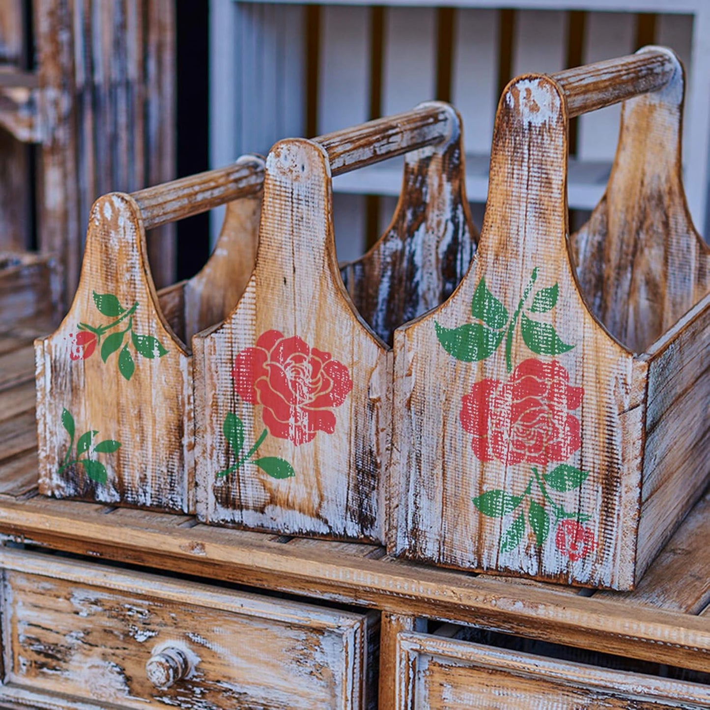 NAKLEO DIY Reusable Plastic Stencil - 30x42cm / 11.7” x 16.5” - Rose Flower Bloom - Art Craft Wall Painting Pattern Template Scrapbooking Decoupage - Fabric Furniture Wood