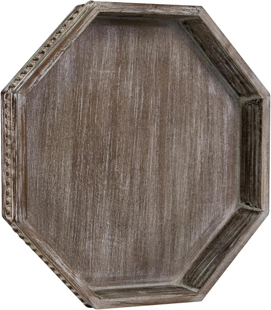 Wooden Decorative Tray, Small Serving Tray with Wood Bead, Farmhouse Big Tray for Ottoman, Countertop, Coffee Tabl, 13" x 13"x 1.6" (Retro Brown)