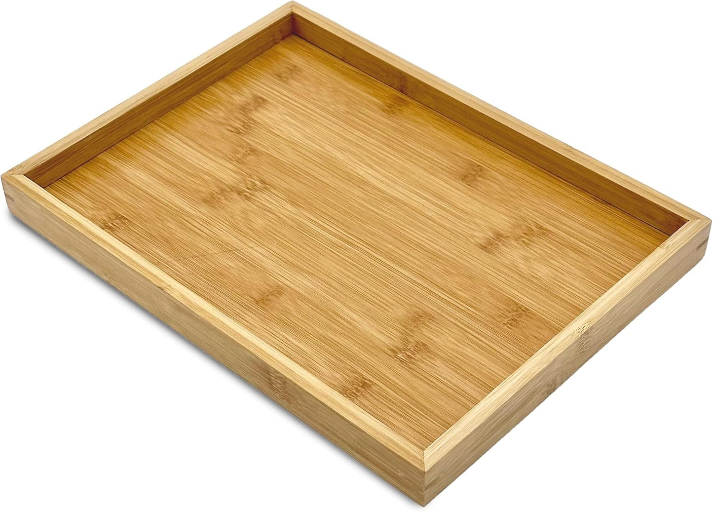 Bam & Boo (1-Pack) Natural Bamboo Rectangle Serving & Vanity Tray - for Kitchen, Bathroom, Countertop, Coffee Table (13.75" x 10.25" x 1.2")