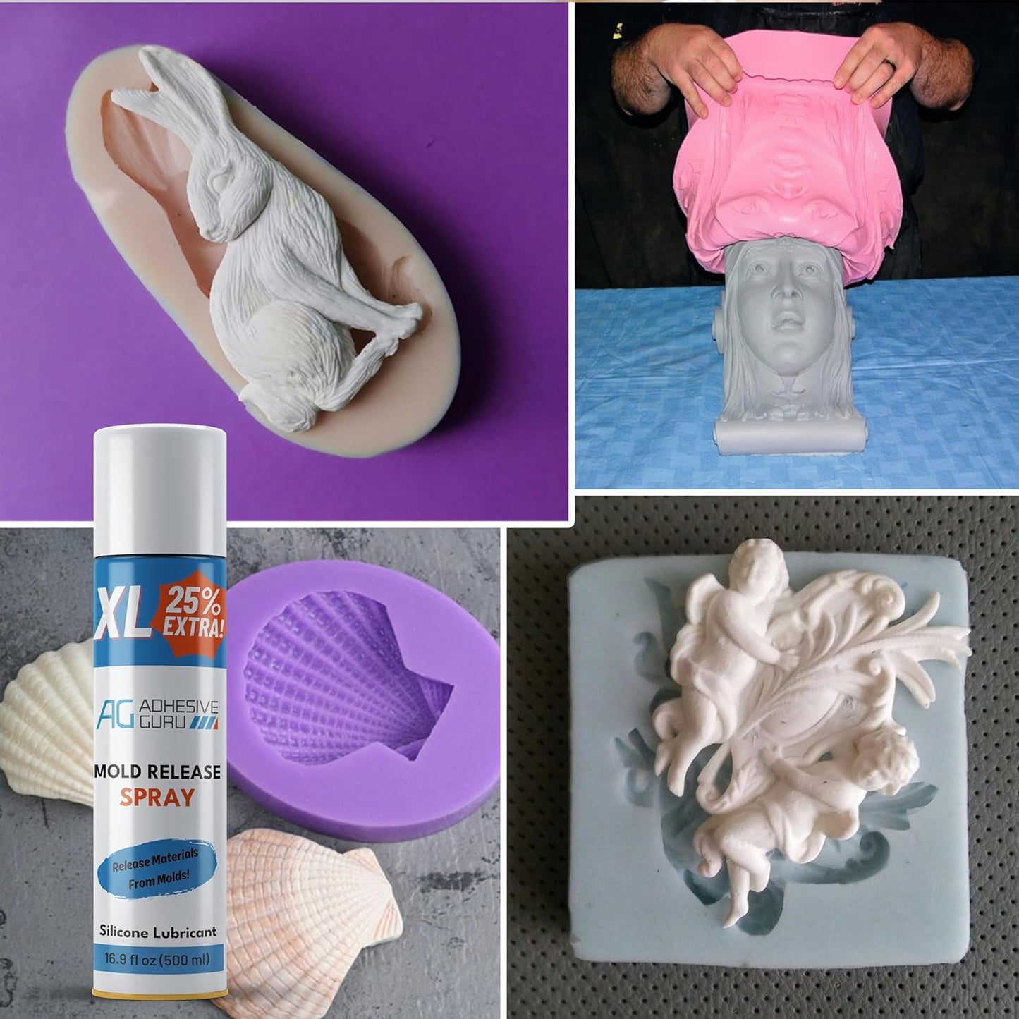 Silicone Mold Release Spray (4x16.9 fl oz / 500ml) Release Agent for Epoxy Resin, Candle & All Molds | Smooth, Non-Stick Lubricant for Easy Removal | 4 Pack, Molds are not Included