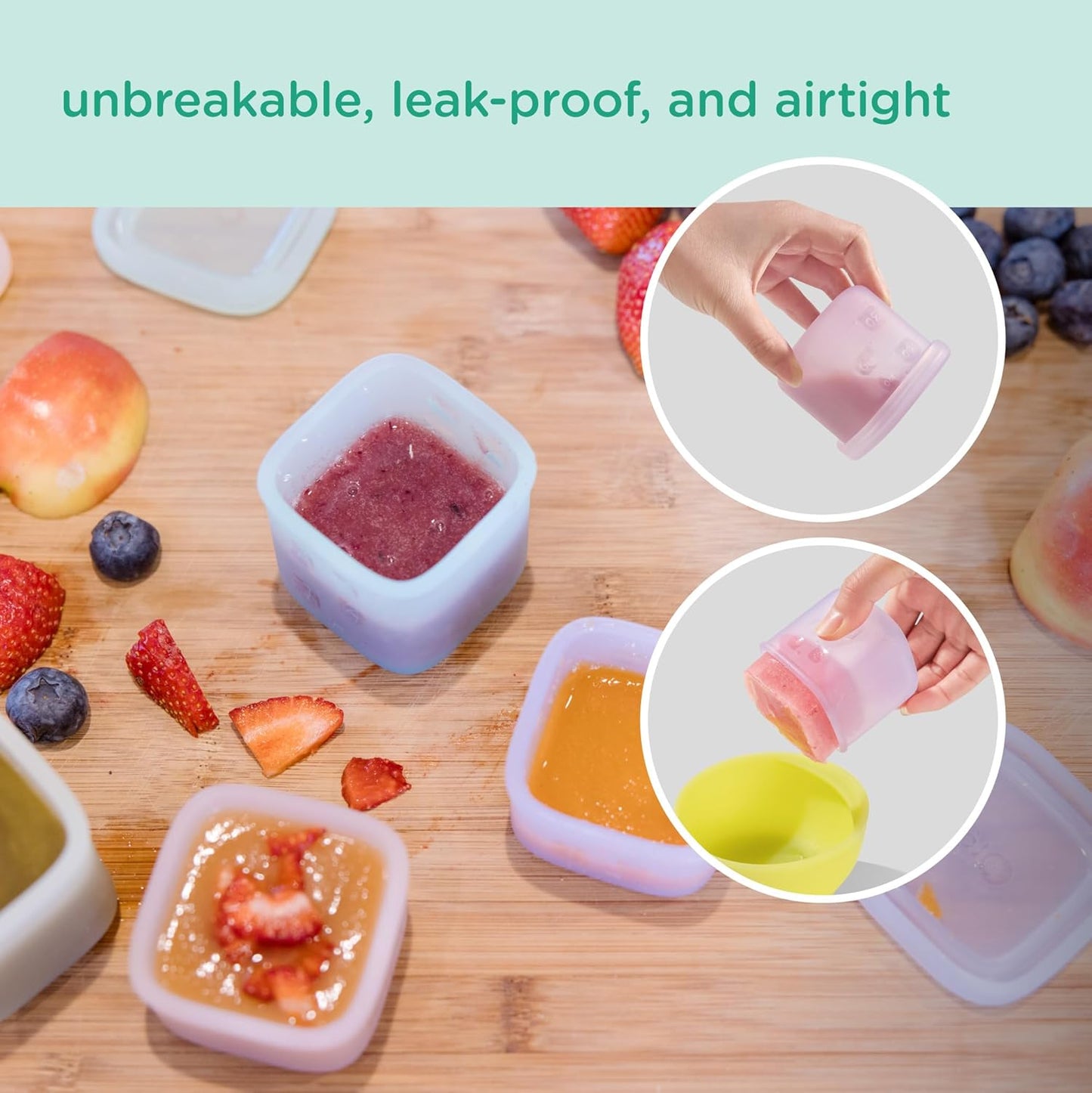 Olababy Clear Sense Silicone Storage Containers 4pk for Baby Food, Snacks, Formula, Puree, Sauce & More | Micro Plastic & BPA-Free | Daycare Essentials for Toddlers and Kids (Blueberry, 4 oz / 120 ml)