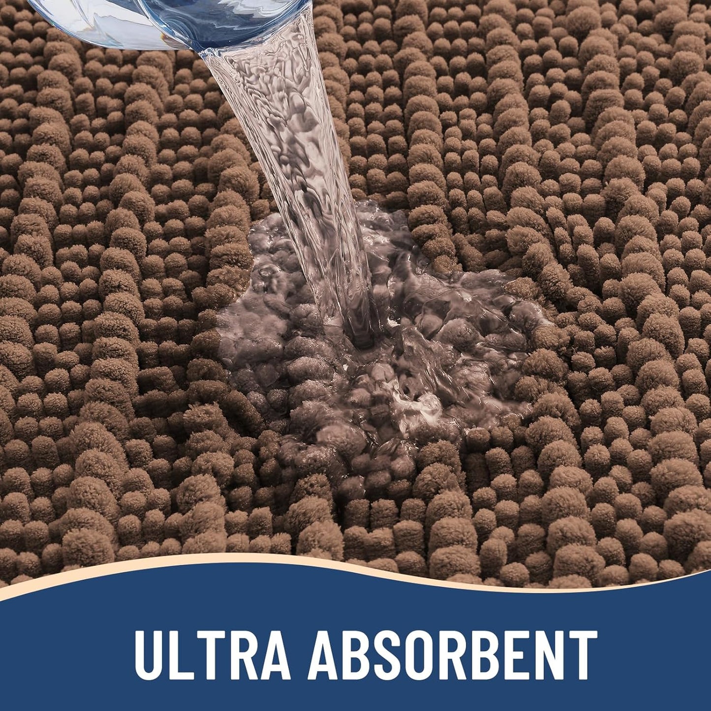 Arotive Luxury Chenille Bathroom Rug Mat, Extra Soft Thick Absorbent Shaggy Bath Rugs, Non-Slip Machine Wash Dry, Plush Bath Mats for Bathroom, Shower and Tub, 24x16, Mocha