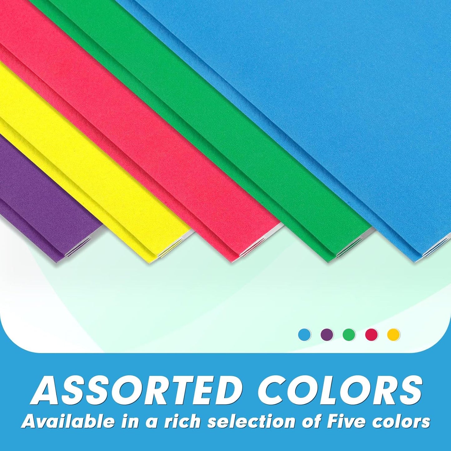 Two Pocket Folders, PANDRI 100 Pack Two Pocket Folders with Prongs, Designed for Office and Classroom, Assorted 5 Colors 2 Pocket 3 Prong Folders