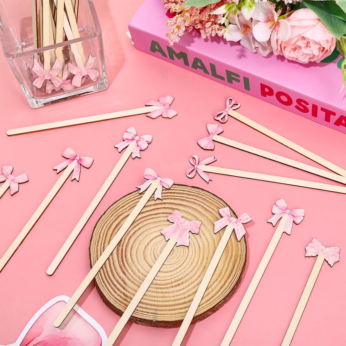 120Pcs Pink Bow Coffee Stirrers Watercolor Multiple Bowknot Disposable Stir Sticks Wooden Drink Stirrers for Home Office Bar Restaurant Party Supplies