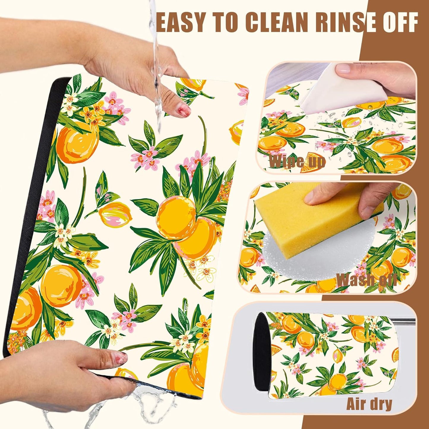 Dish Drying Mat Orange Fruit Floral Coffee Bar Mat for Countertop Hide Stain Rubber Backed Dish Drainer Rack Pad Coffee Maker Espresso Machine Dining Room Decoration 15.7 x 23.6 Inch