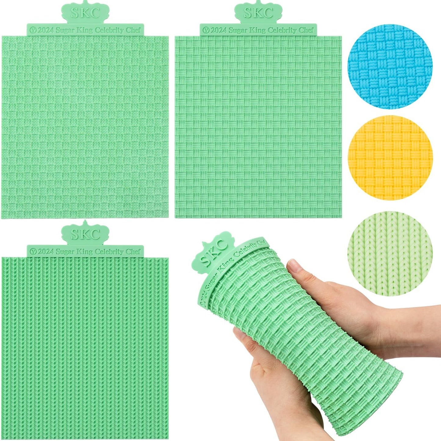 KALAIEN Sweater Texture Fondant Impression Mats Knit Fondant Embosser Texture Mats for Clay Cake Decorating Fondant Molds Set of 3