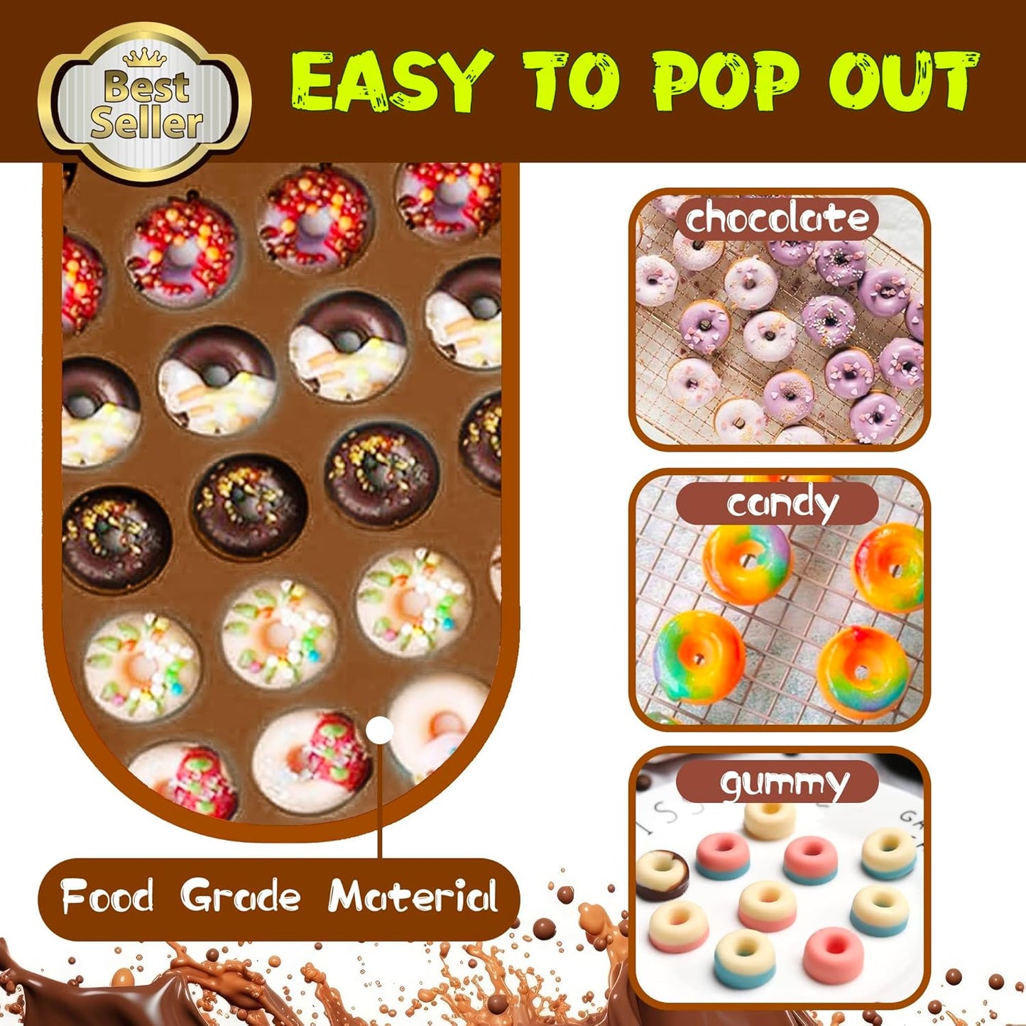 Donut Silicone Chocolate Molds, Mini Donut Pan Mold Gummy Candy Mold for Caramels Chocolate Ice Cube Jelly Truffles Pralines Ganache - 4 Pack