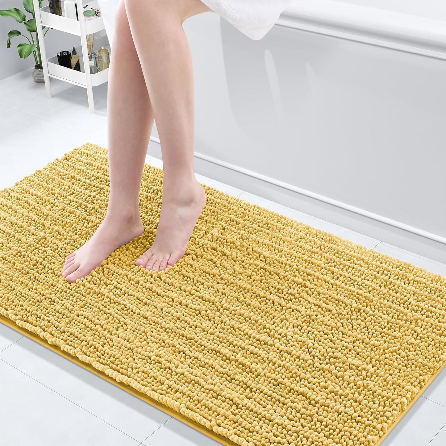 Arotive Luxury Chenille Bathroom Rug Mat, Extra Soft Thick Absorbent Shaggy Bath Rugs, Non-Slip Machine Wash Dry, Plush Bath Mats for Bathroom, Shower and Tub, 60x24, Yellow