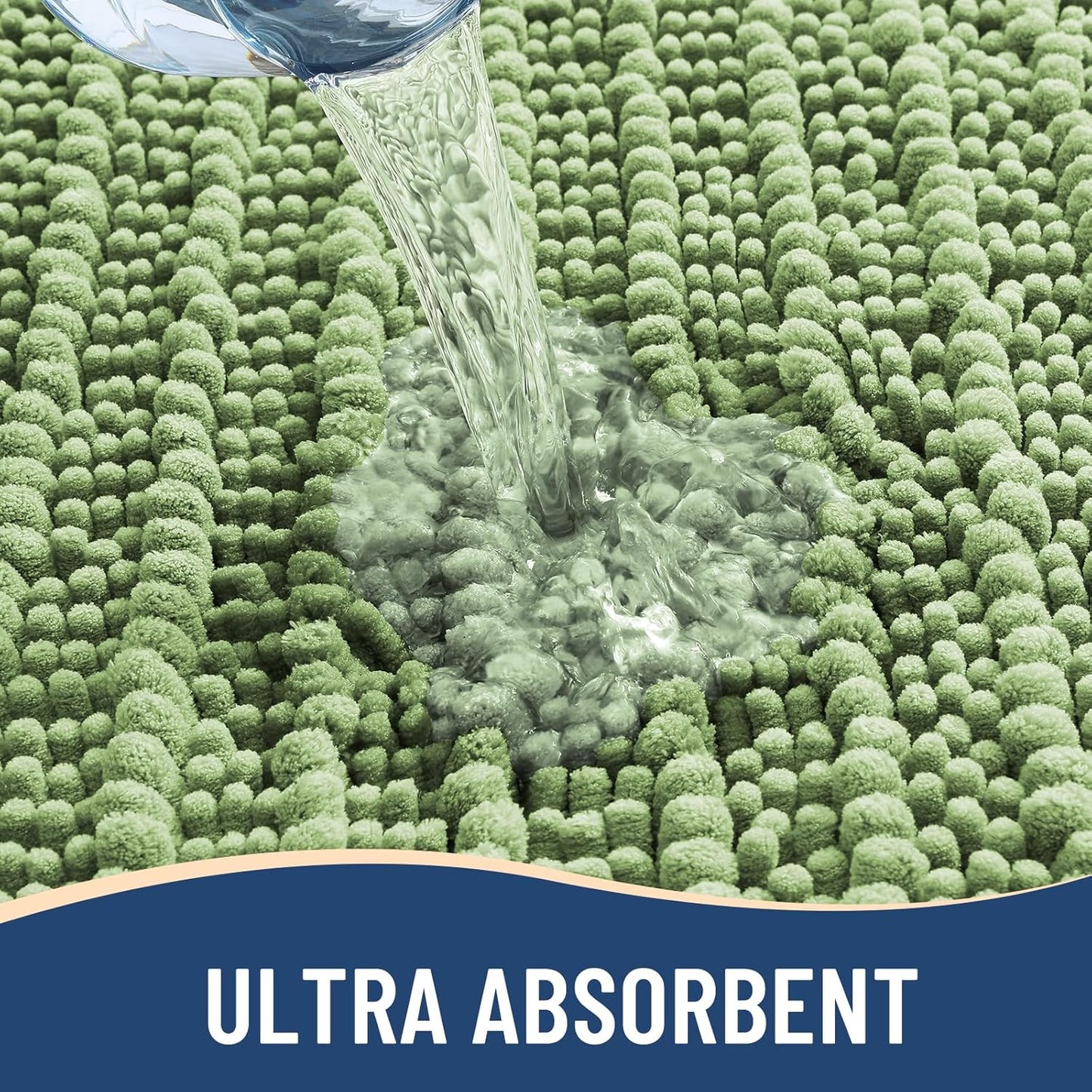 Arotive Luxury Chenille Bathroom Rug Mat, Extra Soft Thick Absorbent Shaggy Bath Rugs, Non-Slip Machine Wash Dry, Plush Bath Mats for Bathroom, Shower and Tub, 44x32, Sage Green