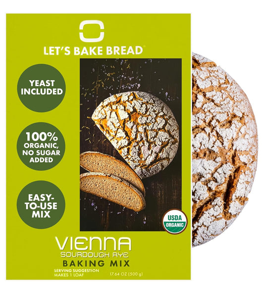 Let’s Bake Bread Organic Vienna Sourdough Rye Baking Mix - Artisan Loaf with Aromatic Spices - USDA Organic, Non-GMO, Real Sourdough, No Additives, Easy Home Baking - 17.64 oz (1 Pack)