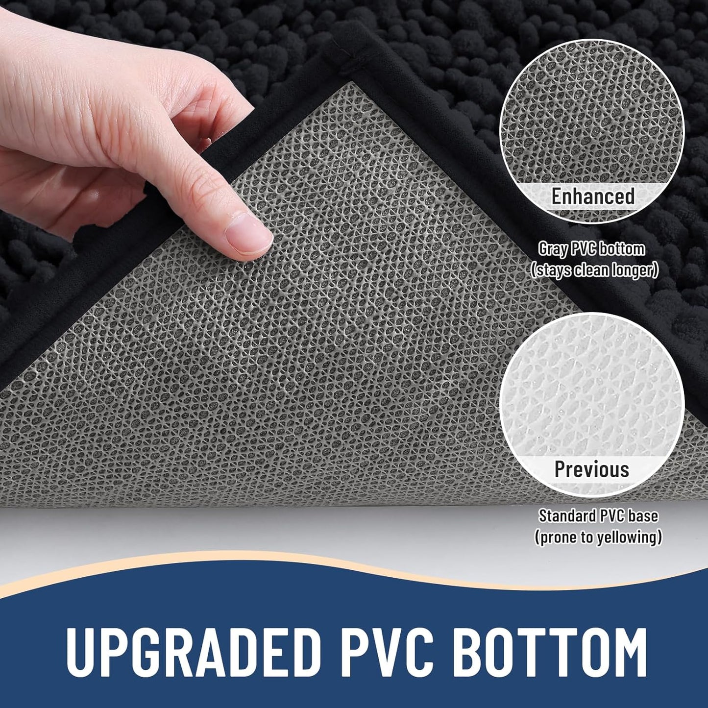 Arotive Luxury Chenille Bathroom Rug Mat, Extra Soft Thick Absorbent Shaggy Bath Rugs, Non-Slip Machine Wash Dry, Plush Bath Mats for Bathroom, Shower and Tub, 60x24, Black