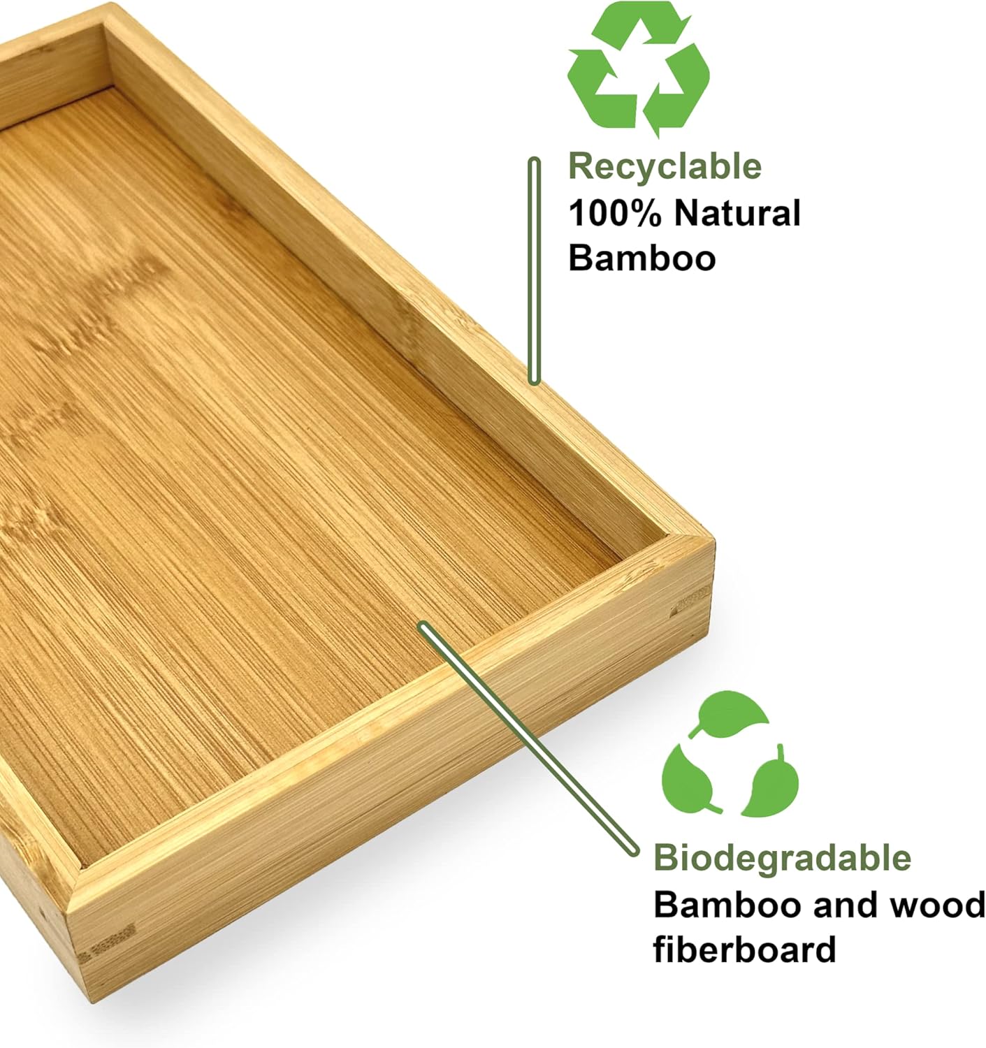 Bam & Boo (2-Pack) Natural Bamboo Rectangle Serving & Vanity Tray - for Kitchen, Bathroom, Countertop, Coffee Table (13.75" x 10.25" x 1.2")