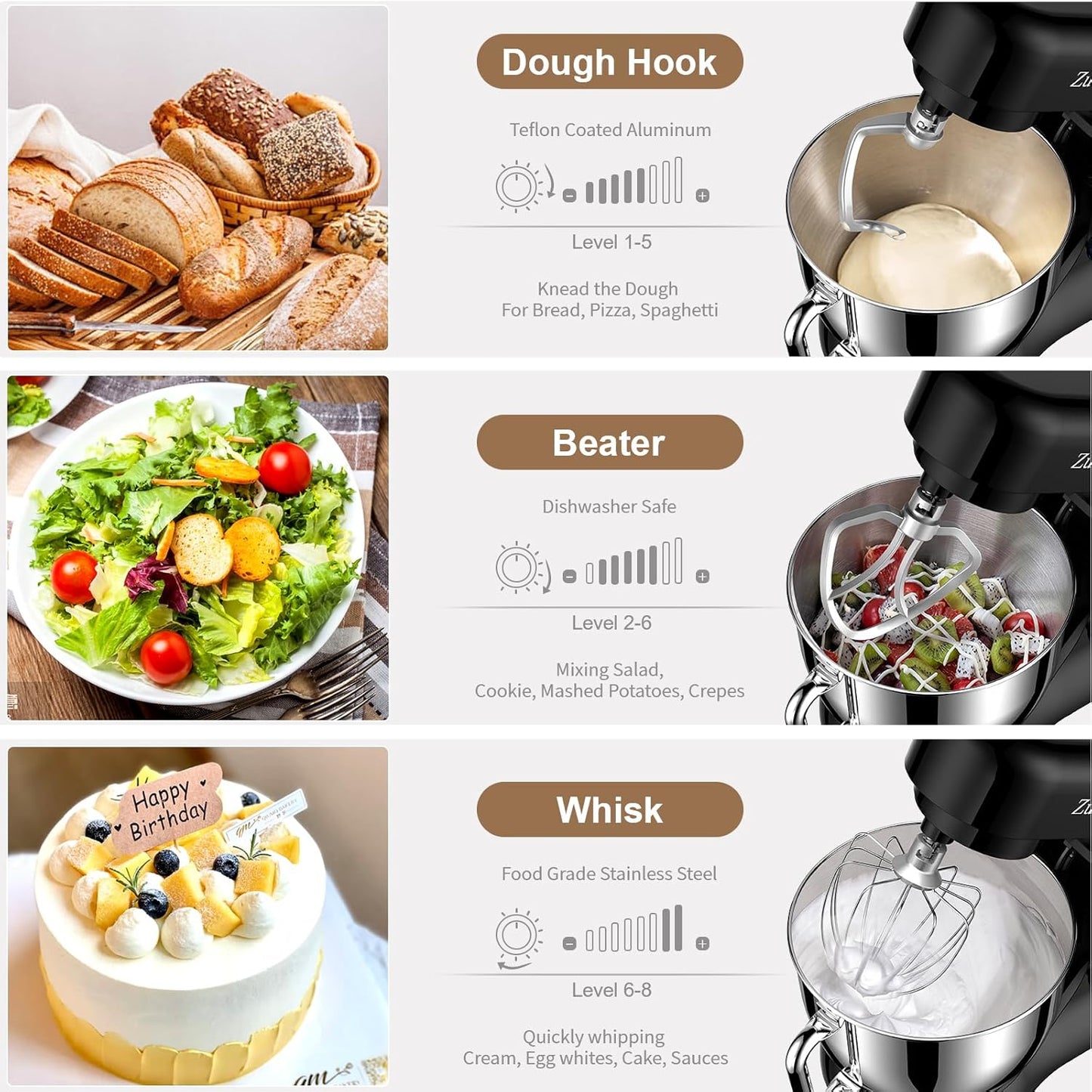 Stand Mixer, Zuccie 4.8QT Kitchen Electric Stand Mixer, 380W Motor Power Food Mixer, 8+P-Speed Dough Mixer with Dough Hook, Wire Whip & Beater, Black