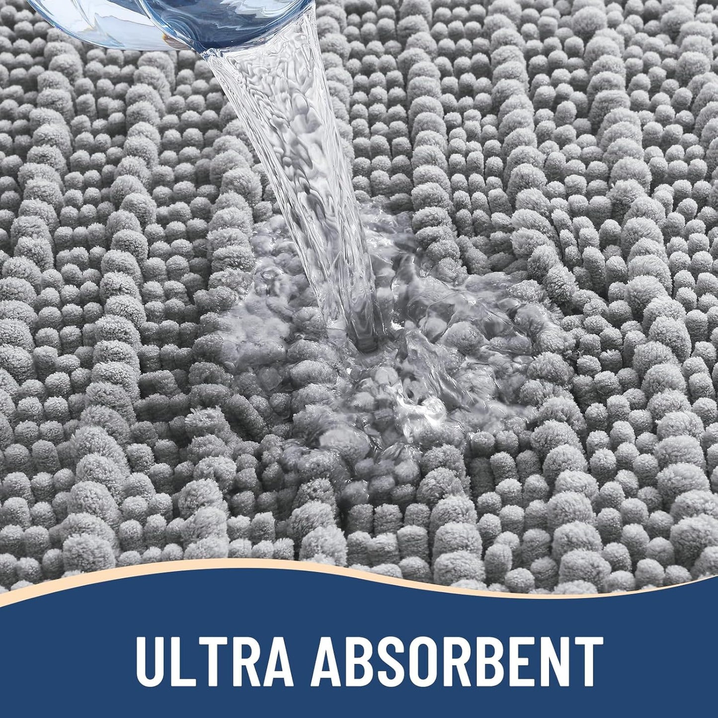 Arotive Luxury Chenille Bathroom Rug Mat, Extra Soft Thick Absorbent Shaggy Bath Rugs, Non-Slip Machine Wash Dry, Plush Bath Mats for Bathroom, Shower and Tub, 70x24, Light Grey