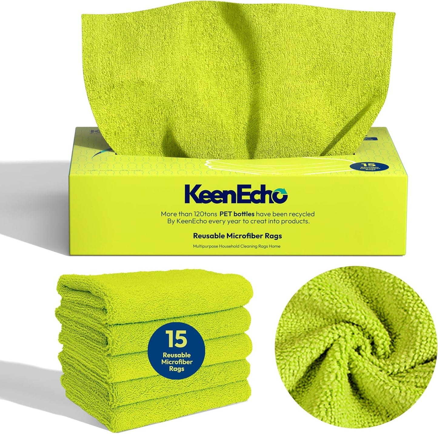 Microfiber Cleaning Cloths 15pcs (Dispenser Box), 11.8 * 9in, Cleaning Towels, Ultra Absorbent, Reusable and Washable