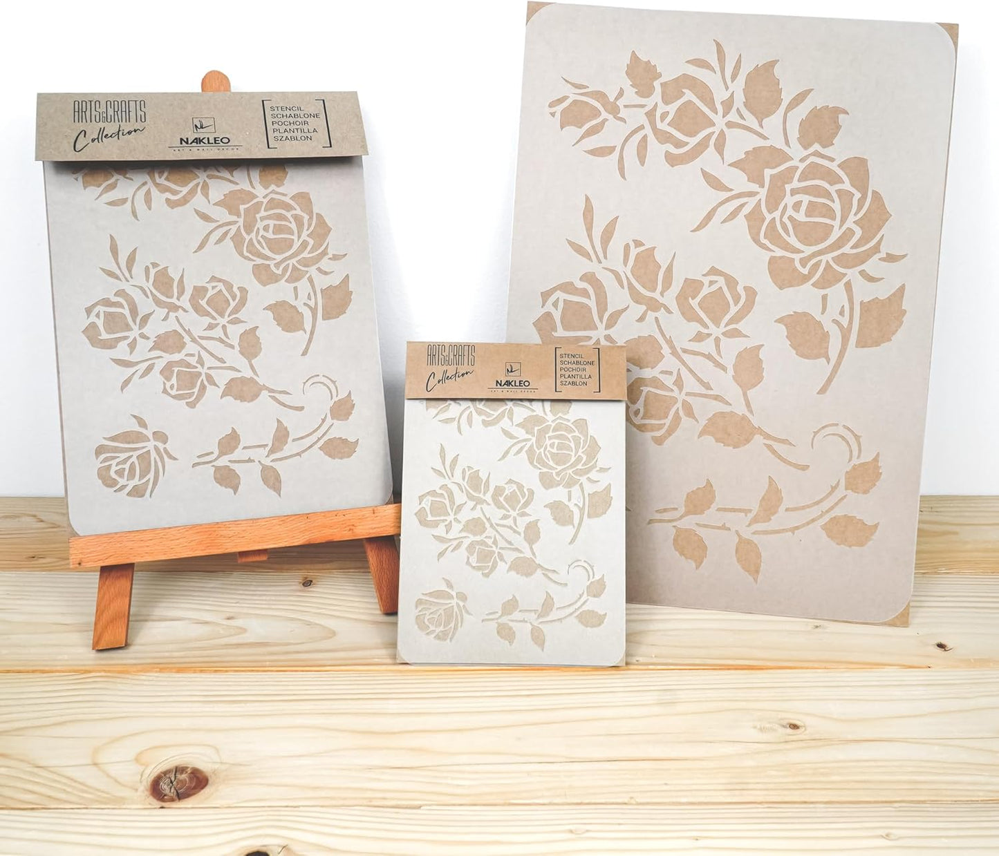 NAKLEO DIY Reusable Plastic Stencil - 30x42cm / 11.7” x 16.5” - Rose Flower Ornament - Art Craft Wall Painting Pattern Template Scrapbooking Decoupage - Fabric Furniture Wood