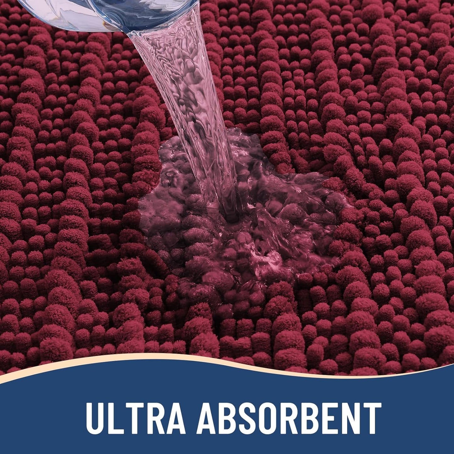 Arotive Luxury Chenille Bathroom Rug Mat, Extra Soft Thick Absorbent Shaggy Bath Rugs, Non-Slip Machine Wash Dry, Plush Bath Mats for Bathroom, Shower and Tub, 60x24, Burgundy