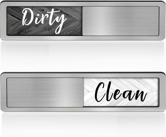Dishwasher Clean Dirty Sign-Dishwasher Magnet Stainless Steel Clean Dirty Sign for Kitchen Organization Farmhouse Dishwasher Slide Indicator, Optional Adhesive Stickers