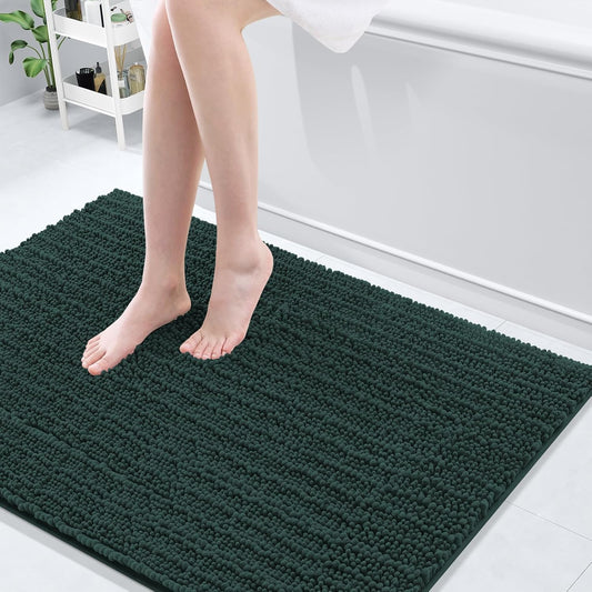 Arotive Luxury Chenille Bathroom Rug Mat, Extra Soft Thick Absorbent Shaggy Bath Rugs, Non-Slip Machine Wash Dry, Plush Bath Mats for Bathroom, Shower and Tub, 44x32, Dark Green