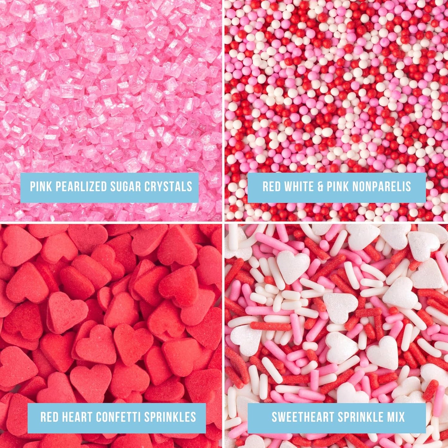 Sweets Indeed Heart Sprinkles, 4 Pack, Edible Sprinkle Mix, Perfect for Cake Decorations, Baking, Ice Cream, Cookies, Cupcake Topper (Sweetheart)