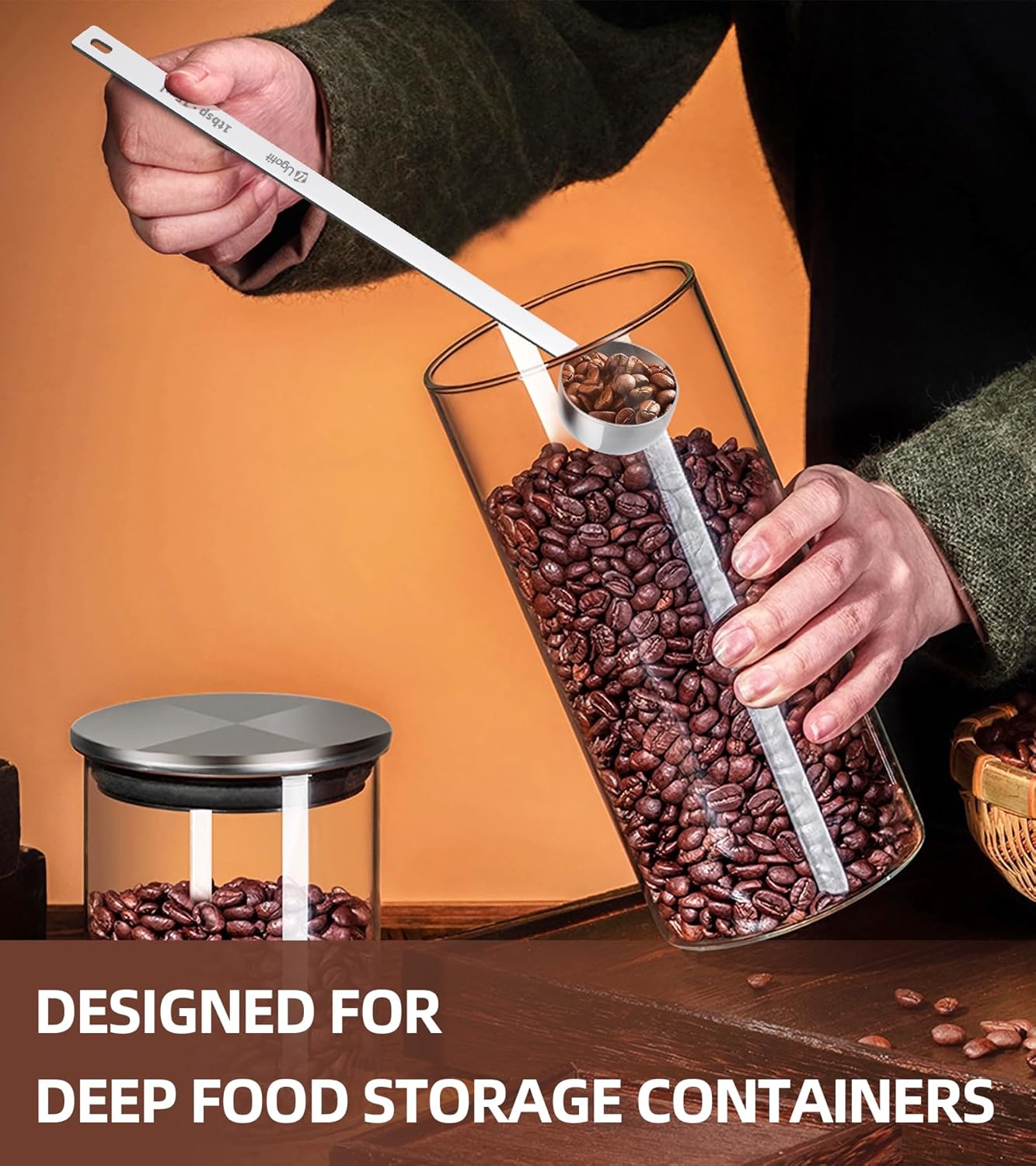 304 Stainless Steel Coffee Scoop, Long Handle Measuring Scoop for Ground Coffee, Engraved TBSP/ML, Dishwasher Safe (1 Tbsp & 2 Tbsp)