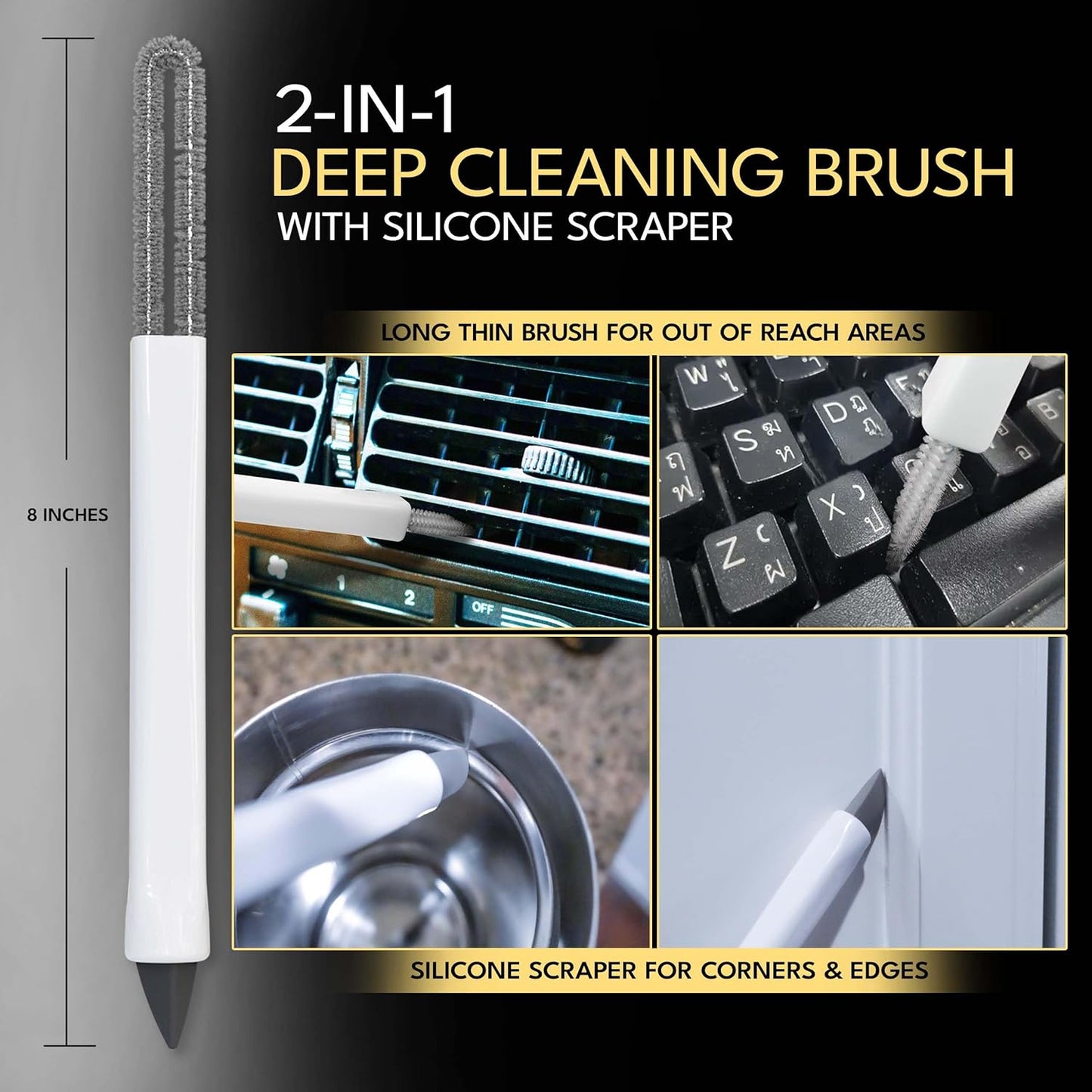 Small Cleaning Brush Set 3pcs—Crevice Brushes for Cleaning—Scrub Brushes Set with Silicone Tipped Scrub Brush—Stiff Handle Miniature Cleaning Brush for Kitchen Uensils, Tight Spaces, Tub, Shower