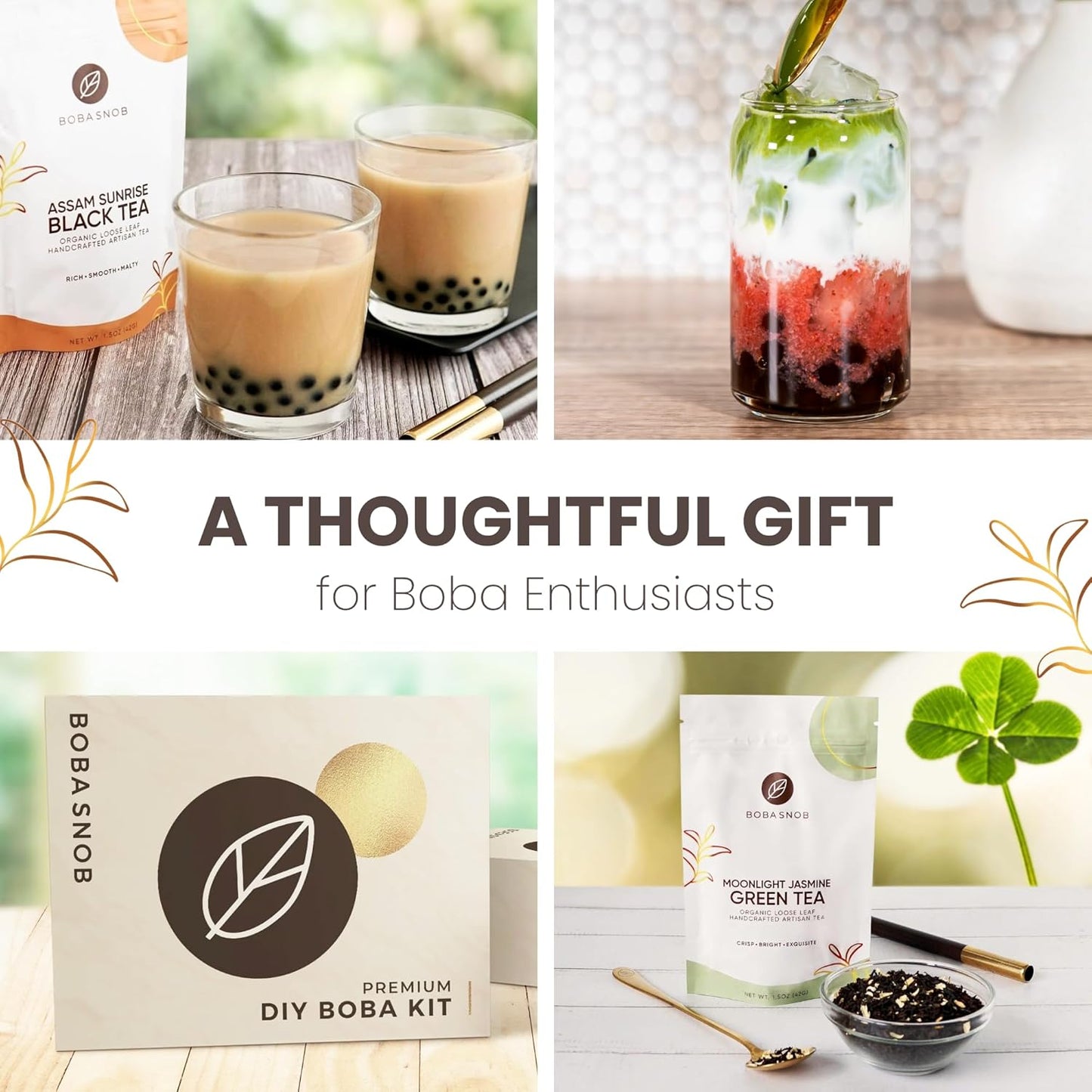 Boba Snob Boba Tea Making Kit, Bubble Tea Kit with Boba Gift Set, Boba Tea Maker Kit with Premium Loose Leaf Teas, Tumbler, Two Stainless Steel Boba Straws, Teaspoon, and Tapioca Boba Pearls (Large)