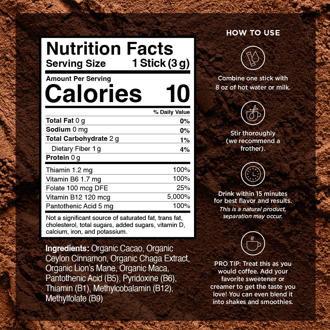 VitaCup Shroom Fuel, Mushroom Based Instant Coffee Alternative Packets, Mushroom Coffee Substitute w/Cacao, Cinnamon, Chaga, Lions Mane, & Maca for Energy, Immune Support, & Focus, 72 ct