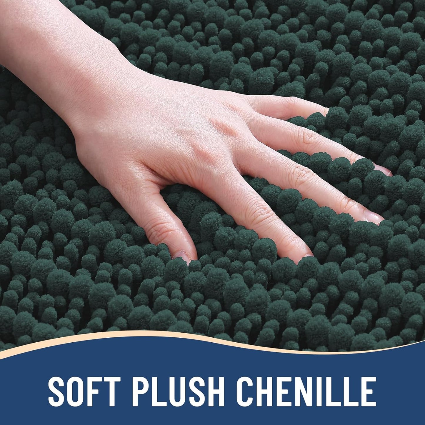 Arotive Luxury Chenille Bathroom Rug Mat, Extra Soft Thick Absorbent Shaggy Bath Rugs, Non-Slip Machine Wash Dry, Plush Bath Mats for Bathroom, Shower and Tub, 47x24, Dark Green