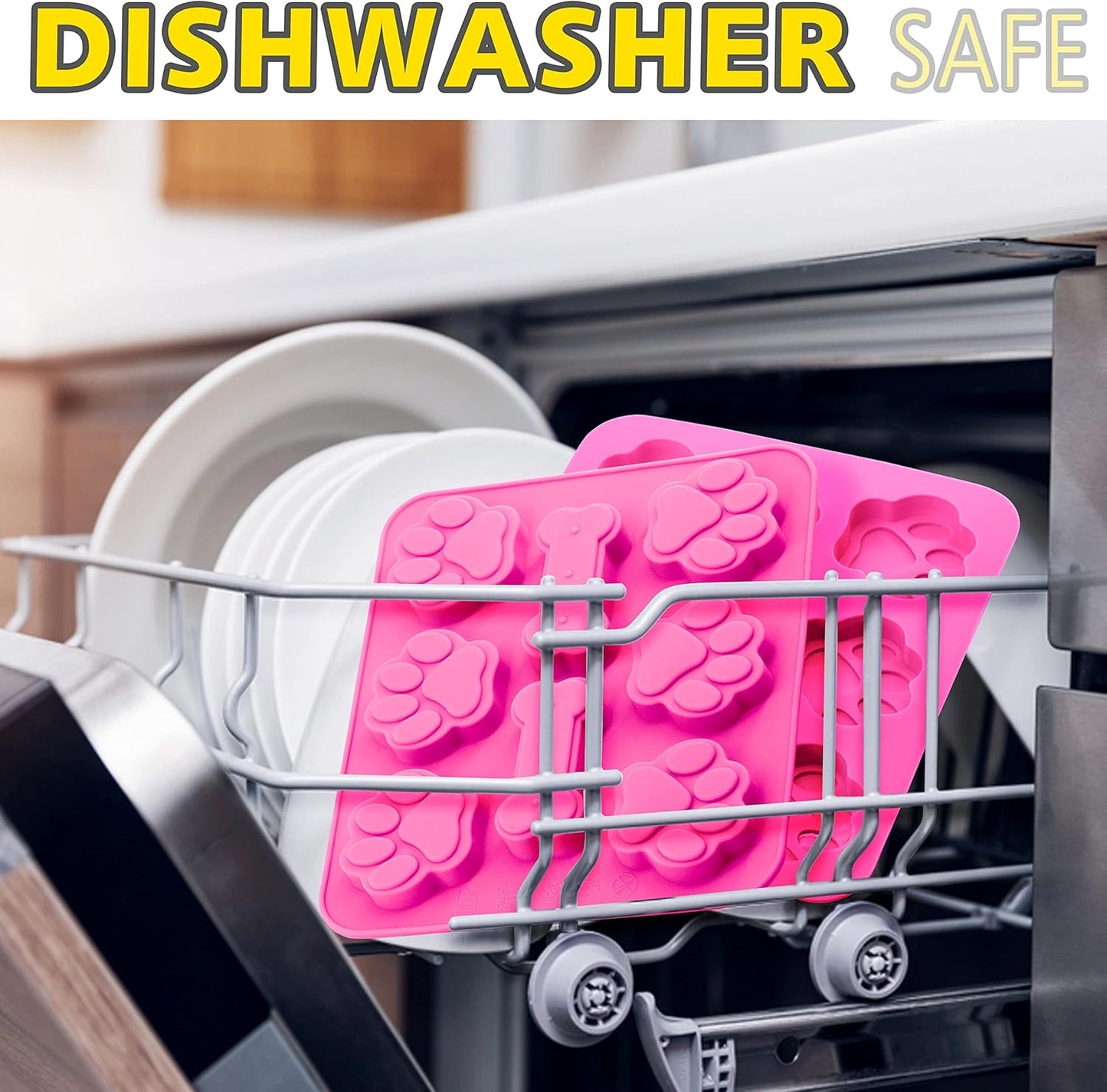 Anaeat 3 Pack Silicone Molds with Puppy Dog Paw and Bone Shaped 2 in 1, Reusable Non-Stick Ice Cube Trays & Flexible Candy Chocolate Molds for Homemade Dog Treats, Pudding, Jelly & Baking Biscuits