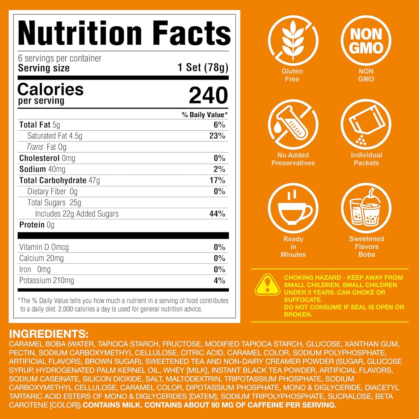 J WAY Instant Boba Bubble Pearl Milk Tea Kit with Authentic Crème Brulee Tapioca Boba, Ready in Under One Minute, Paper Straws Included - 6 Servings