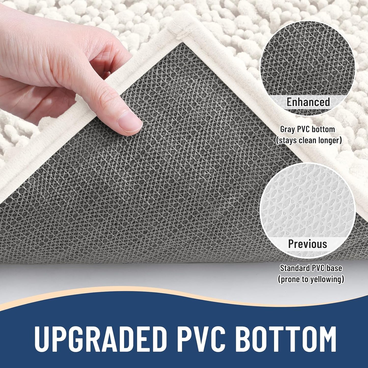 Arotive Luxury Chenille Bathroom Rug Mat, Extra Soft Thick Absorbent Shaggy Bath Rugs, Non-Slip Machine Wash Dry, Plush Bath Mats for Bathroom, Shower and Tub, 54x24, Ivory