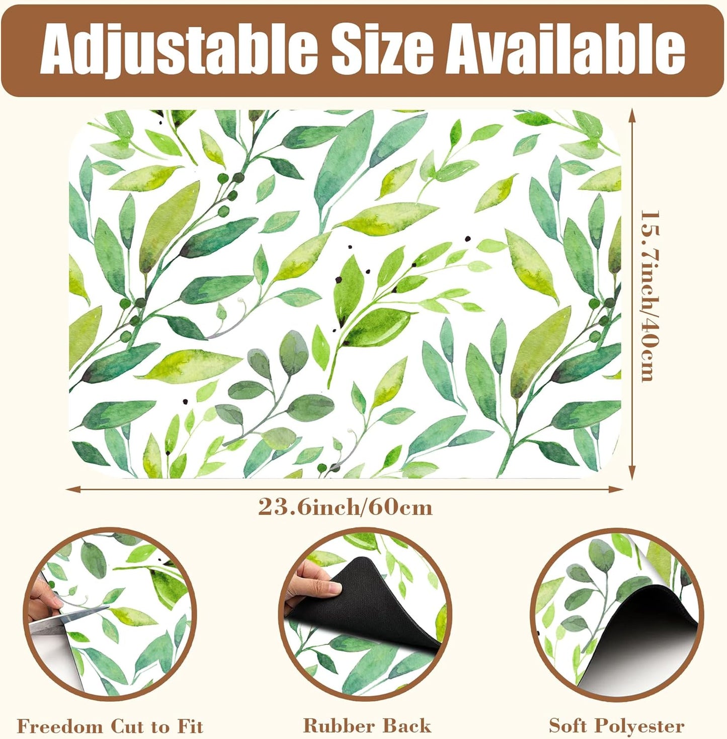 Dish Drying Mat Watercolor Green Leaves Coffee Bar Mat for Countertop Absorbent Hide Stain Rubber Backed Dish Drainer Rack Pad Espresso Machine Cafe Table Decor 15.7 x 23.6 Inch