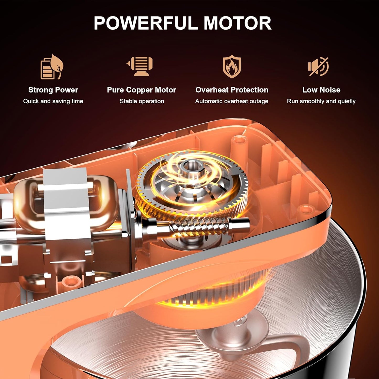 10-Speed Stand Mixer with 8-in-1 Splash Guard, Tilt-Head, 6QT Stainless Steel Bowl+Dishwasher-Safe Dough Hook/Whisk/Beater/Spatula for Baking Bread, Cakes, Cookies, Orange