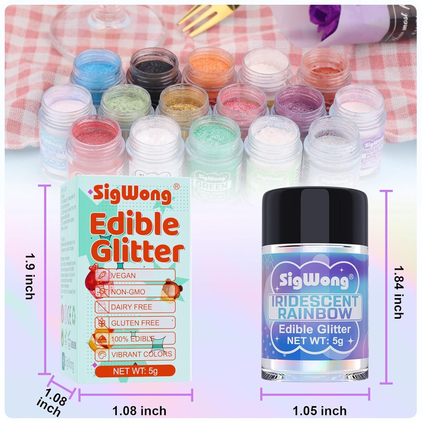 Iridescent Rainbow Edible Glitter - 5g Food Grade Cake Decorating Shimmering Glitter, Edible Sprinkle Luster Dust for Drinks, Chocolates, Fondant, Strawberries, Cupcakes, Candy, Cookie - Vegan