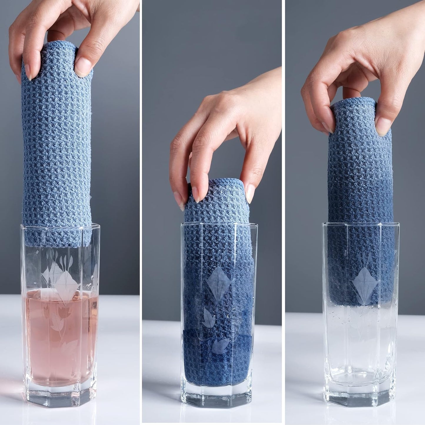 POLYTE Premium Microfiber Kitchen Dish Cloth Waffle Weave 12 Pack (12x12 in, Dark Blue, Gray, Off White)