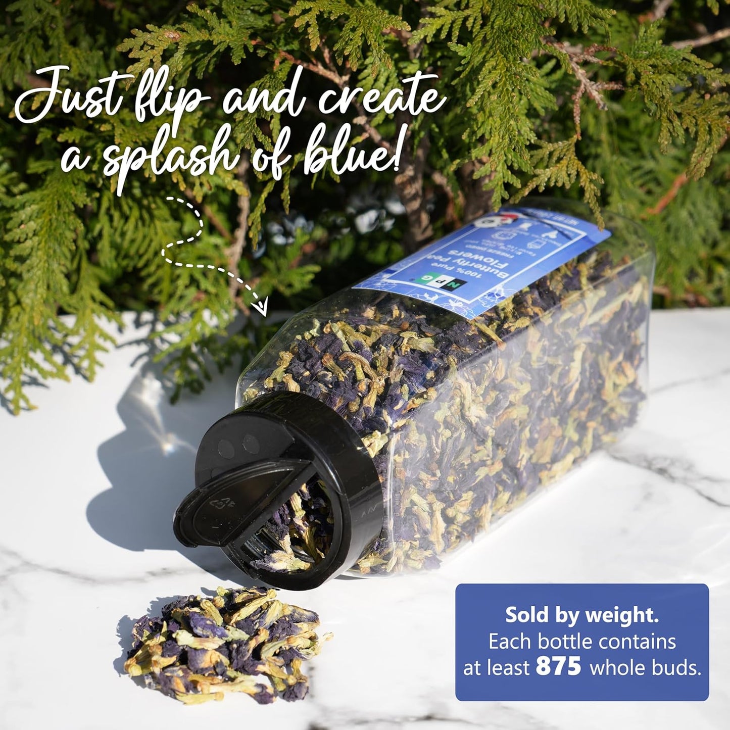 NPG Blue Butterfly Pea Flower Tea 2 Oz, Whole Flower Buds Loose Leaf, Natural Non-GMO Blue Food Coloring for Iced Tea, Cocktails, Caffeine-Free, Approx. 875 Ct