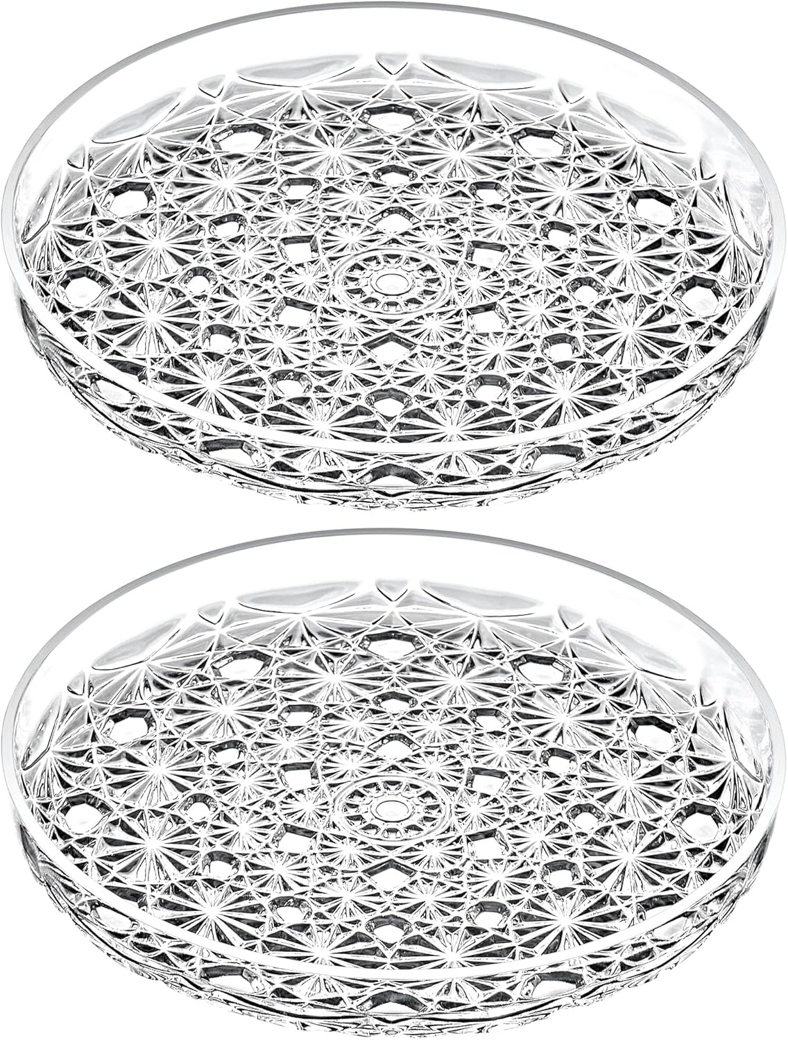 Amazing Abby - Luna - 2-Pack Acrylic Vanity Tray (10" Dia.), Plastic Bathroom Countertop Organizer, Round Coffee Table Tray, Clear Dish for Home Decor, Great for Makeup, Perfume, Jewelry, and More
