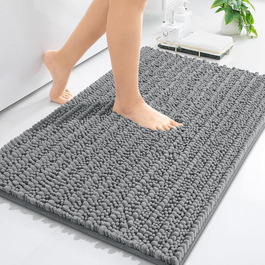 Arotive Luxury Chenille Bathroom Rug Mat, Extra Soft Thick Absorbent Shaggy Bath Rugs, Non-Slip Machine Wash Dry, Plush Bath Mats for Bathroom, Shower and Tub, 30x20, Grey